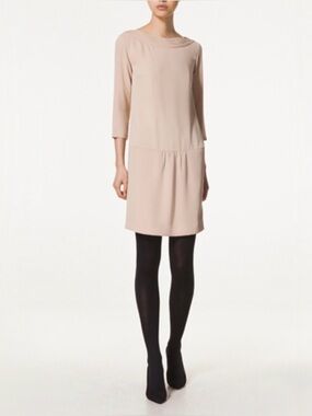 Mossimo Dutti Long-Sleeve Shift Dress drop waist mini dress Beige size 2